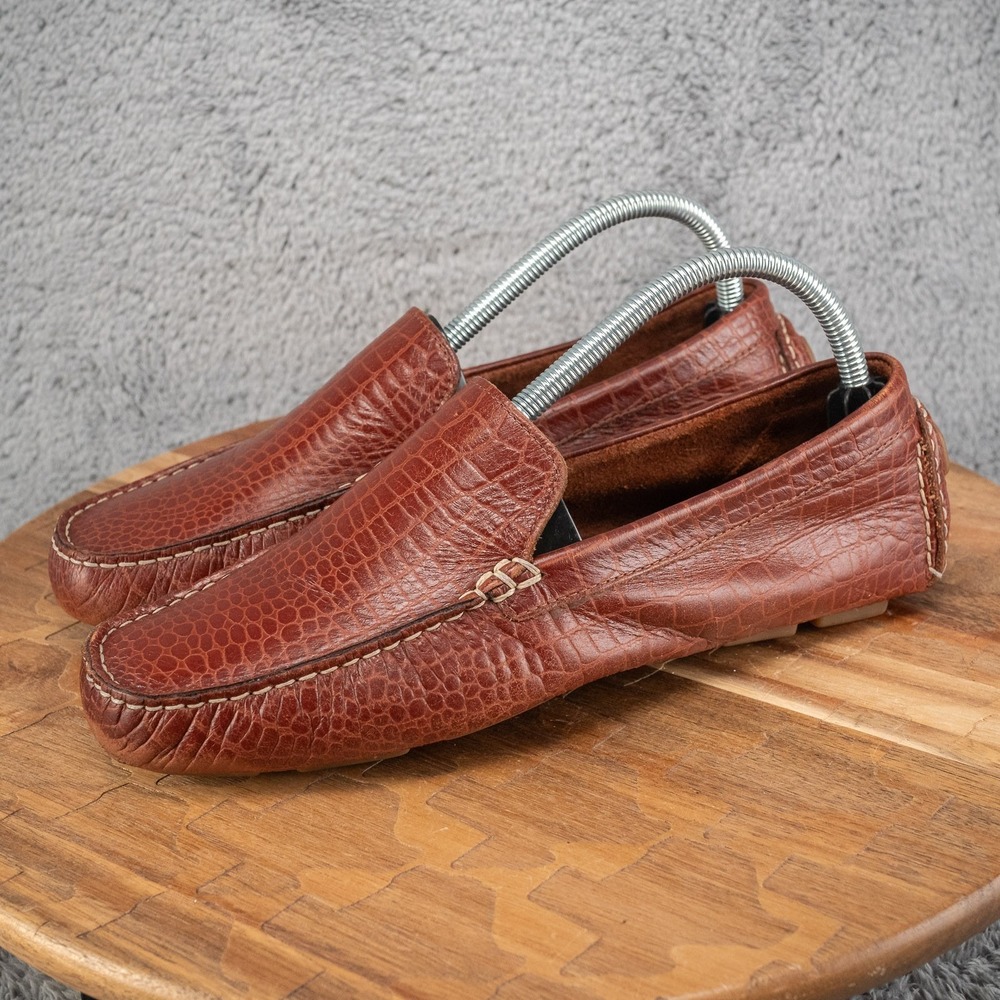 Cole Haan Brown Croc-Embossed Leather Driving Loafers - Picture 3 of 7